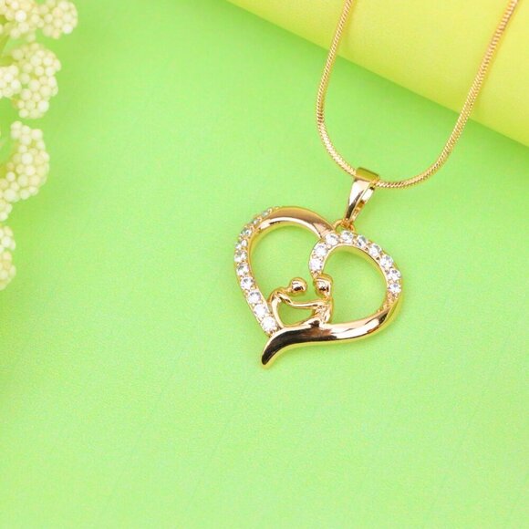 "Rose Gold Mother & Child Heart Pendant with Sparkling Stones, XPPT1312 - Picture 3 of 13